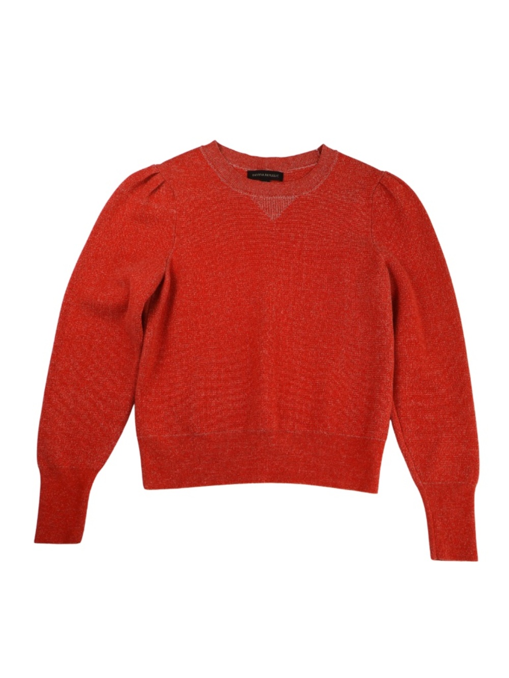 Banana Republic Red Metallic Puff Sleeve Sweater XS Crewneck Holiday Sparkle